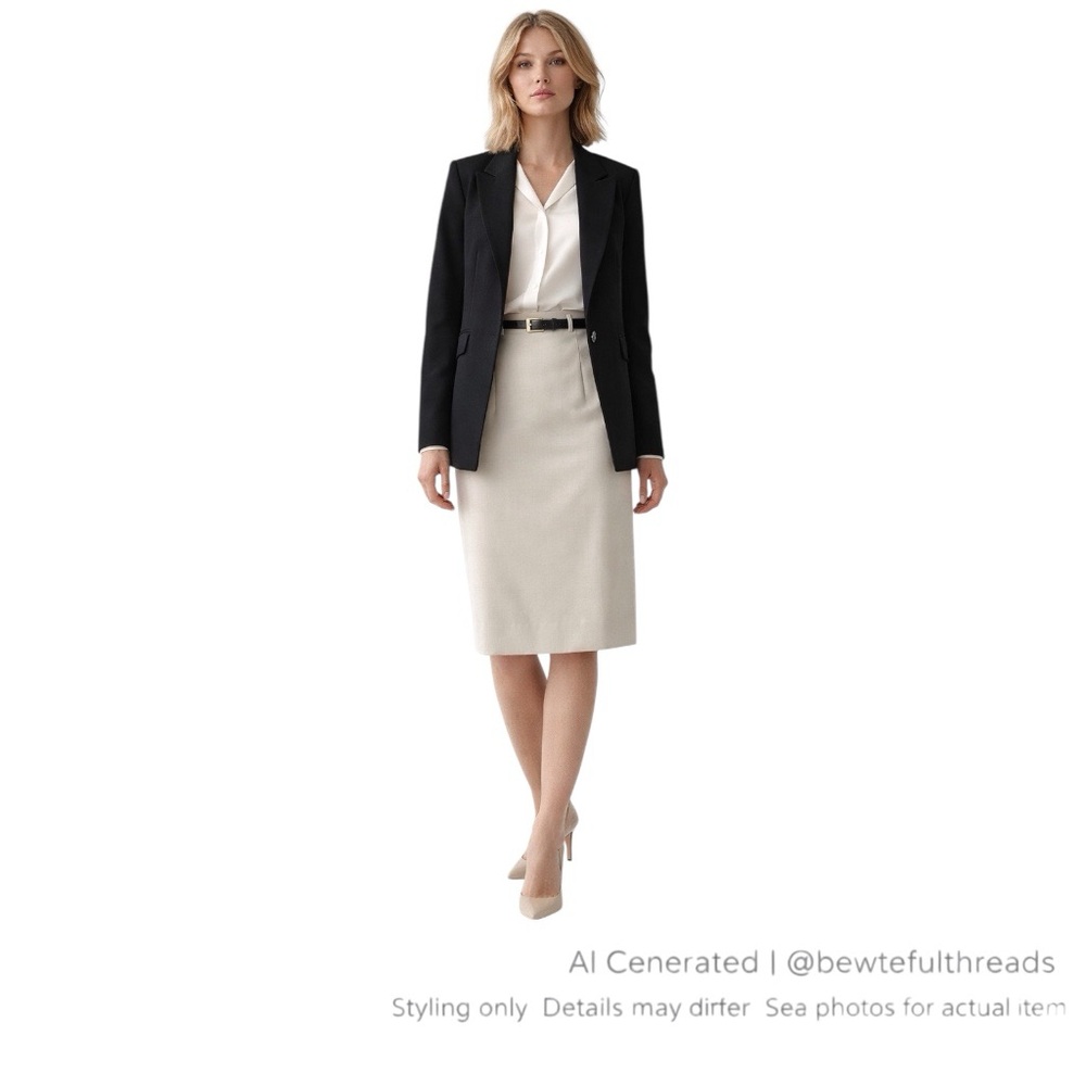 Vintage Beige Wool Pencil Skirt Minimalist Tailored Old Money